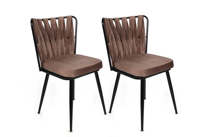 Hanah Home Kuśaklı-233 V4 Juego de 4 Sillas de Terciopelo y Metal, Marron Claro y Negro